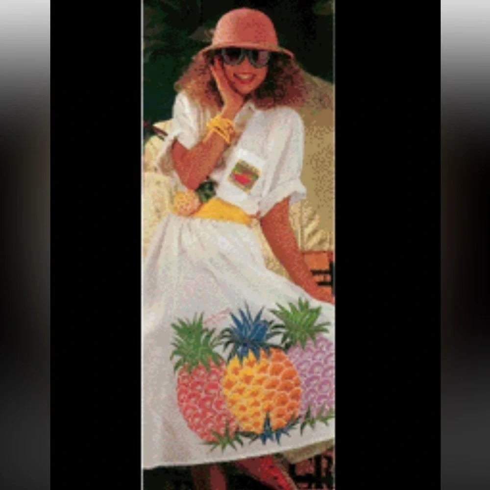 Vintage‎ Hawaiian 80's Skirt Pineapple Print  Cotton Pockets